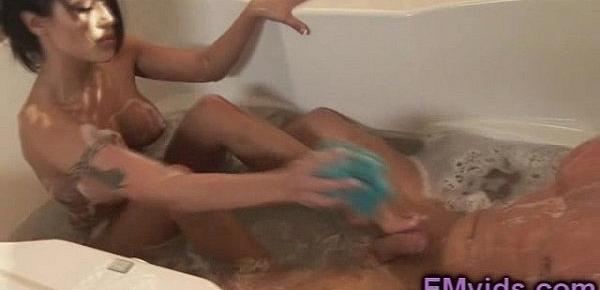  Jenaveve Jolie plays with cock in the bathtub
